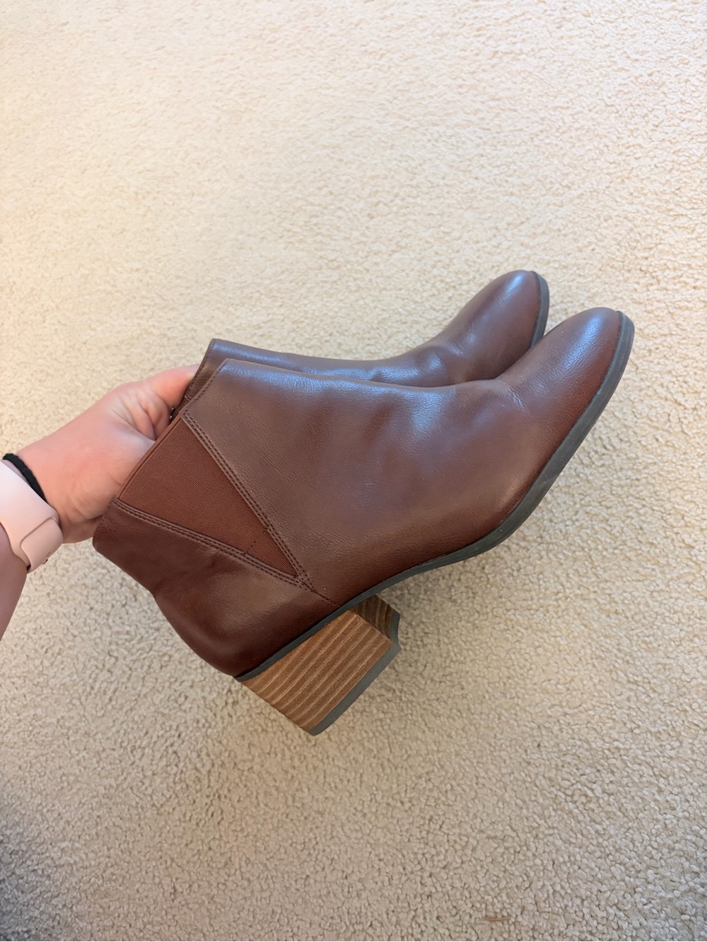 Dr. Scholl's Brown Leather Ankle Booties with Stacked Heel